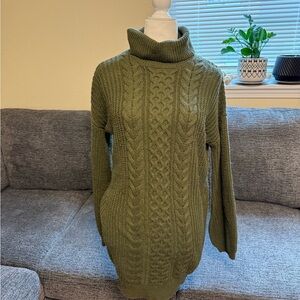 Almost Famous Forest Green Cable Knit Turtleneck Sweaterdress
